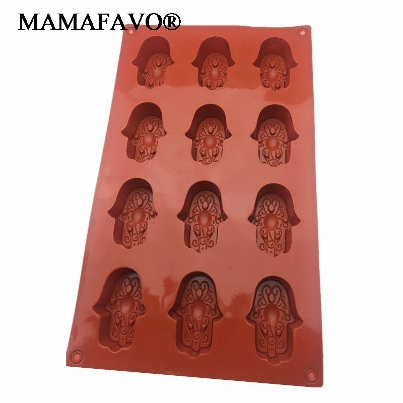 12 Holes Mold Silicone Mini Lotus in The Palm Soap Khamsah DIY For Soap Making Hand of Fatima Mascot Mold F015