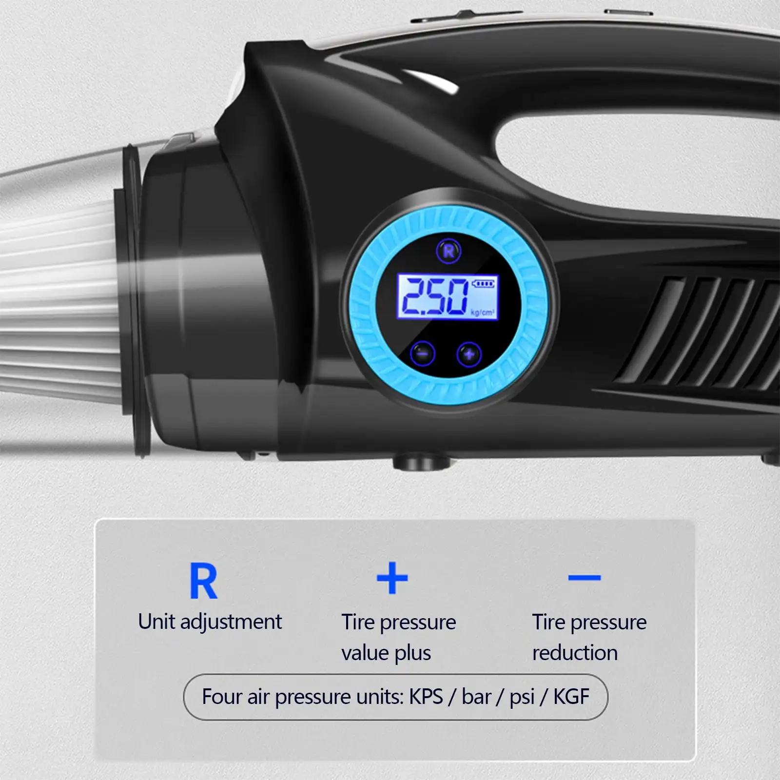 Aspirapolvere per auto per auto, aspirapolvere portatile per auto, gonfiatore per pneumatici per auto, compressore d'aria 12V con luce a LED, 4 in 1 P