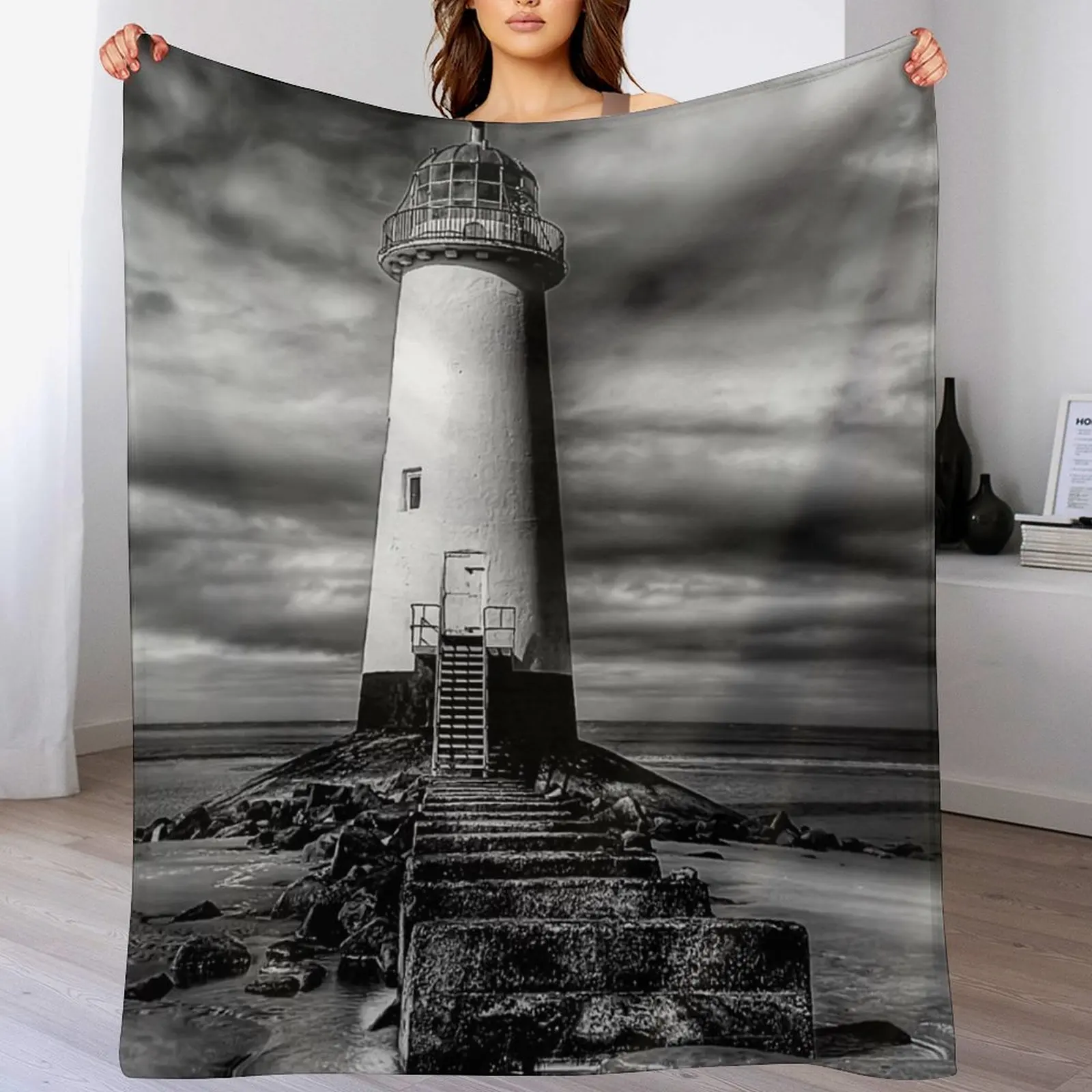 Talacre Lighthouse Point of Ayre Wales Throw Blanket