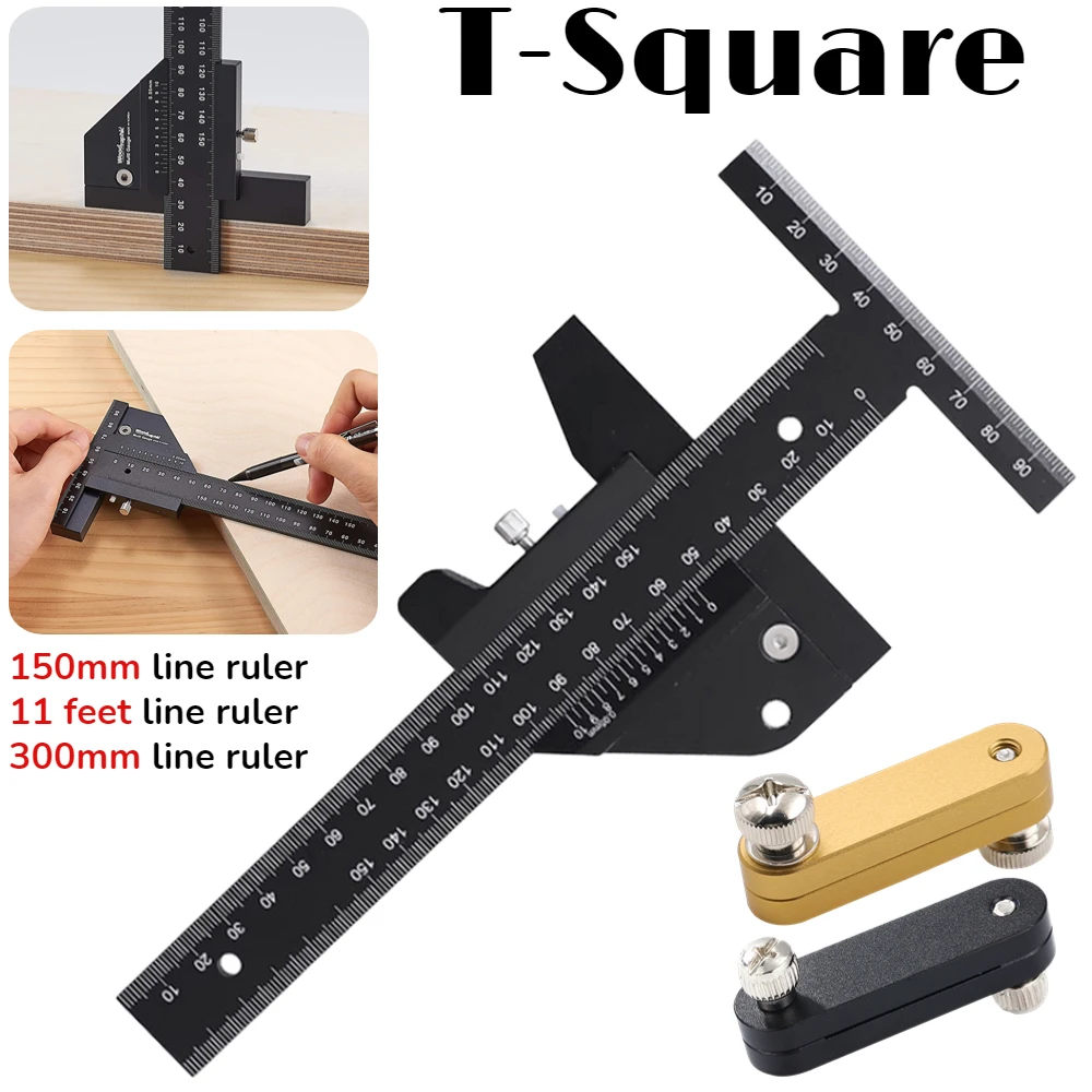 Precision T-Square Scribing Measuring Tools Aluminum Alloy T Ruler Woodworking Scriber Line Ruler Angle Gauge DIY Carpentry Tool