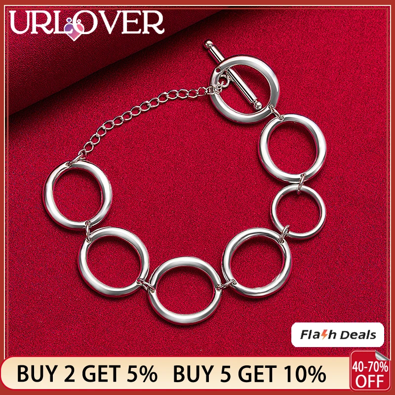 

URLOVER 925 Sterling Silver Round Circle Bracelets For Women Fashion Party Birthday Fashion Jewelry Gift Wedding Accessories