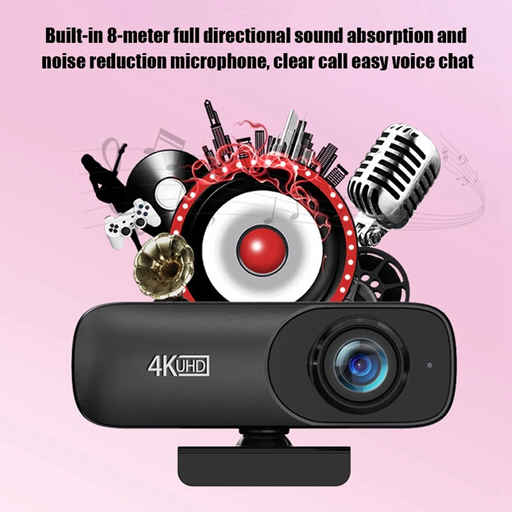 Webcam 4K Uhd 3840X2160P Webcam 800W Pixels Computer Camera 120° Groothoek Web Camera Met Microfoon