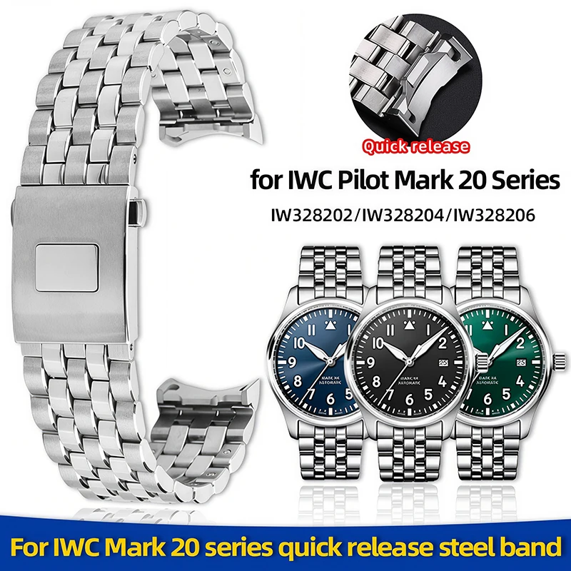316L Solid stainless steel Watchband for IWC Pilot's Watch Mark XX series IW328204 IW328202 Quick release steel strap 20mm men