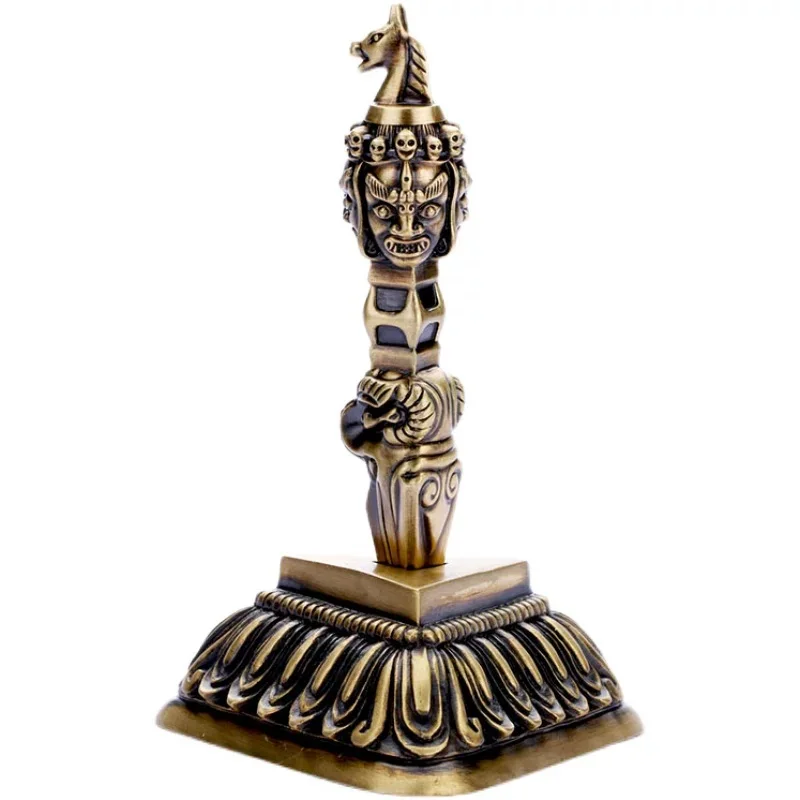 Brass Phurba Ornament Horse-Headed Wisdom King Nine-Pronged Vajra Altar Decorations Buddhist Talisman Home Garden Decor