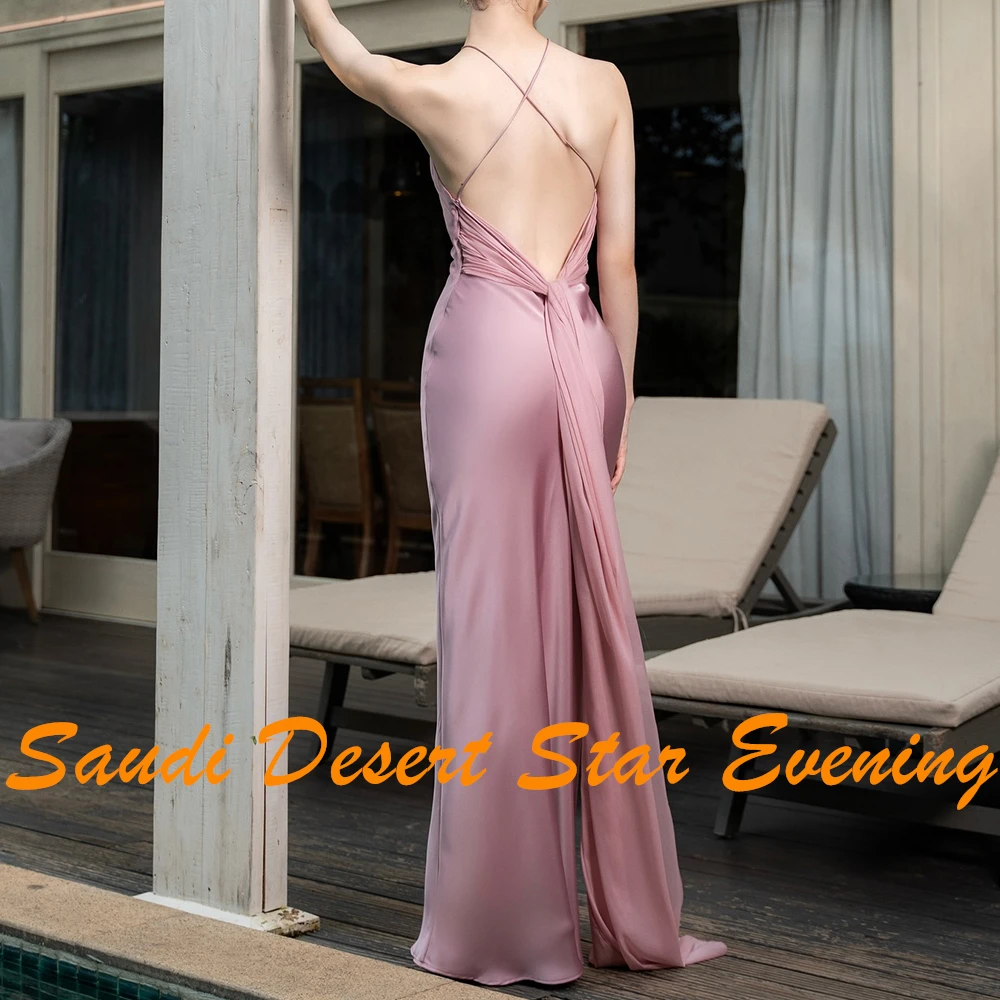 Robe de Soirée Sirène en Satin, Dos auxet Dos aux, Vêtement Sexy et Élégant avec Traîne Plissée