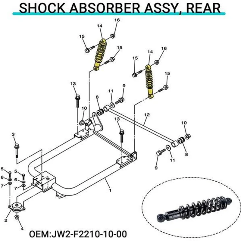 

Shock Absorbers Golf Cart Rear Shocks Assembly For G29/Drive Gas&Electric Models JW2-F2210-10-00