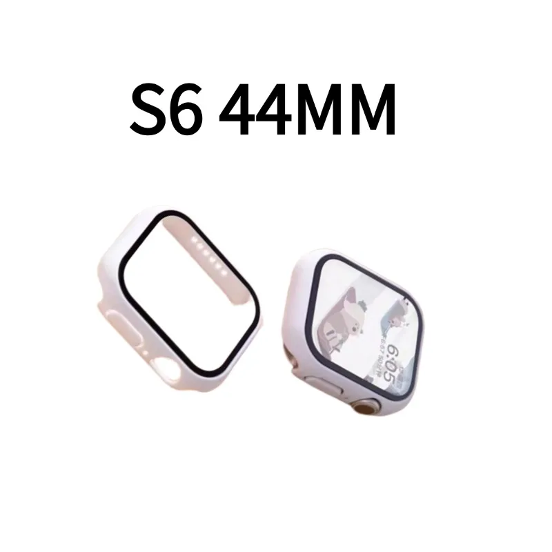 Película de cristal y funda para Apple Watch, carcasa protectora anticaídas para Iwatch 6 Se, 44mm, cubierta blanca