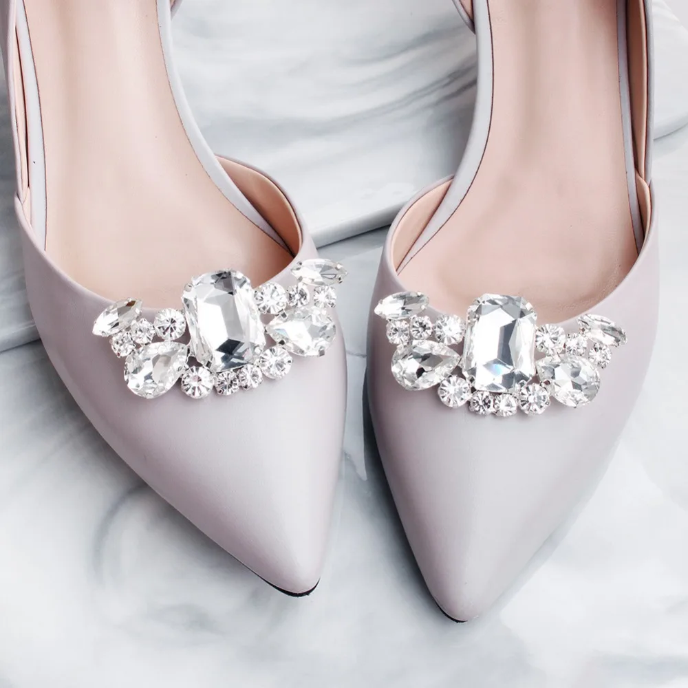 

1pair DIY Removable Lady Shoe Clips Shoes Flower Rhinestones Wedding Bride Shoes Decoration Crystal Pearl