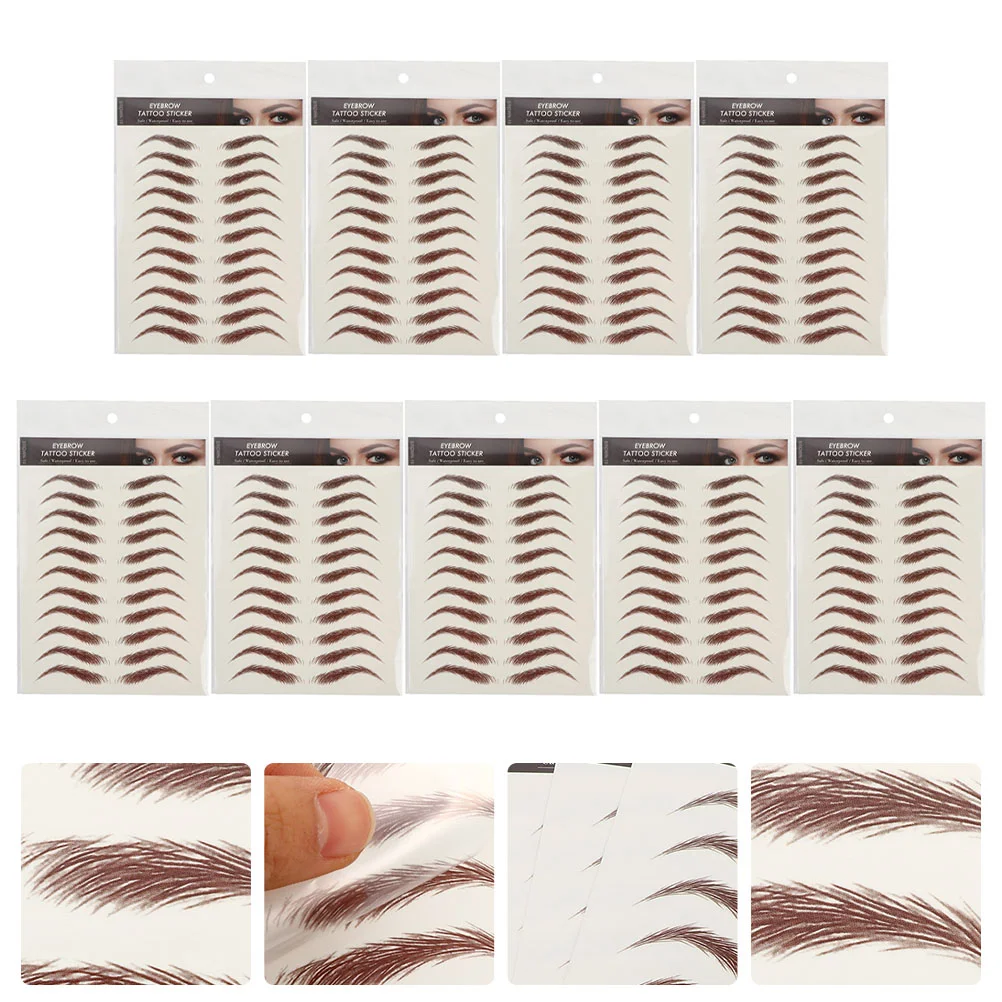 9 Sheets Stickers Waterproof Eyebrow Stencils Tool Hair 21x147cm Imitation Tattoos Brown Temporary