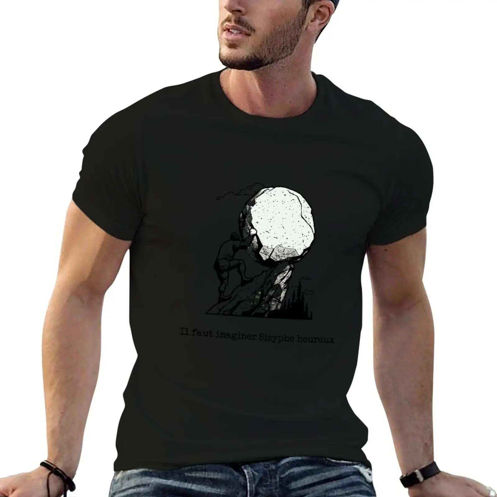 Il Faut Imaginer Sisyphe Heureux The Myth Of Sisyphus Albert Camus T-Shirt street wear shirts graphic tee mens fashion