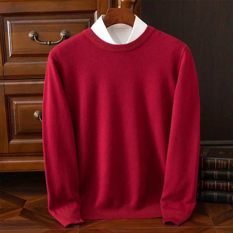 Men\'s Soft Wool Cashmere Sweater O-Neck Pullovers Knitted Winter New Tops Long Sleeve High-End Jumpers