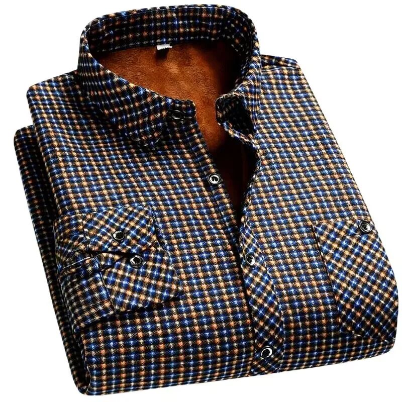 

Термальная клетчатая рубашка для мужчин, осенне-зимняя утолщенная рубашка с длинными рукавами, теплая повседневная рубашка в клетку с принтом, мужская рубашка большого размера