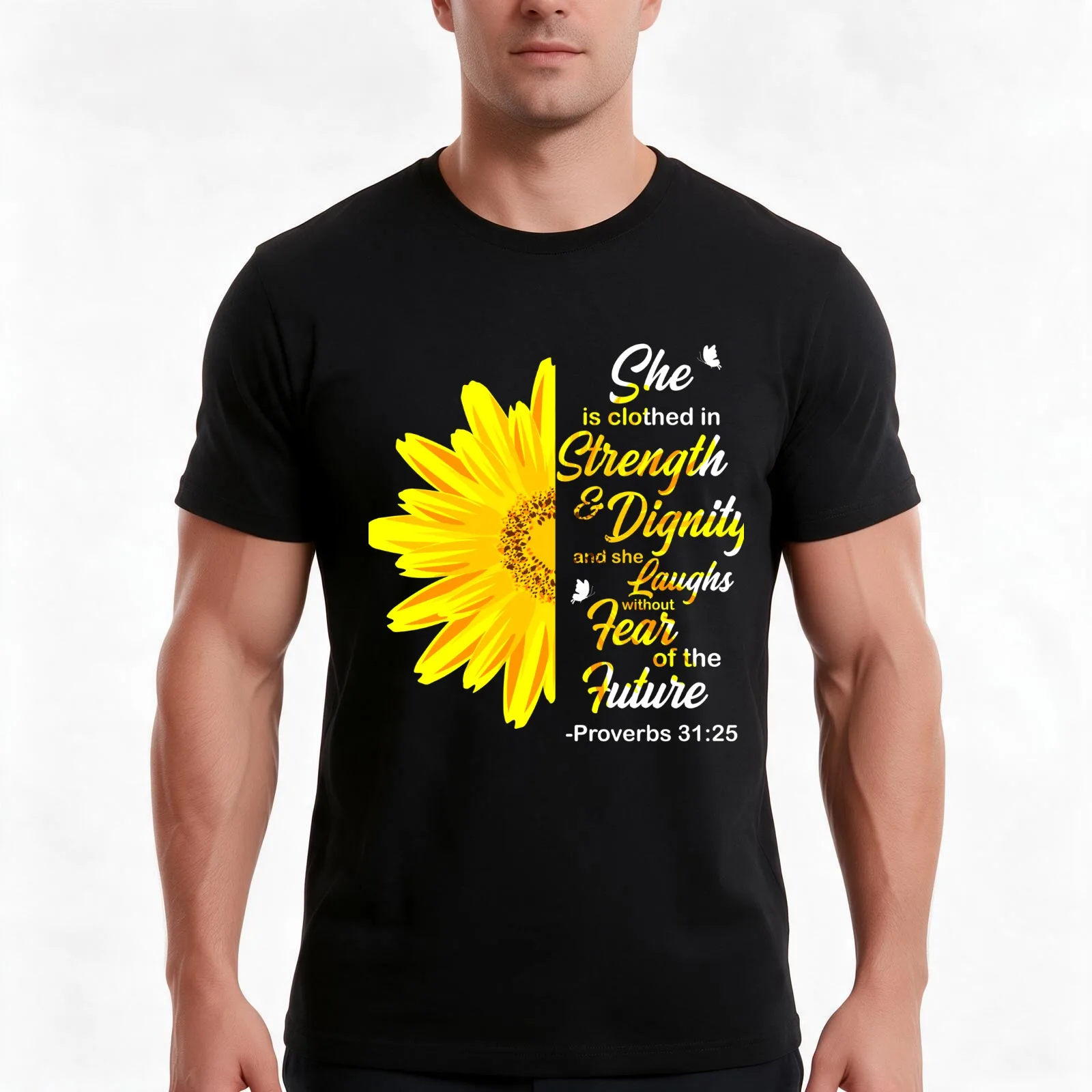 She Is Clothed In Strength Bible Gift T-Shirt, Summer Casual Cotton Tee, Oversized Streetwear Tops, Vintage Graphic Print
