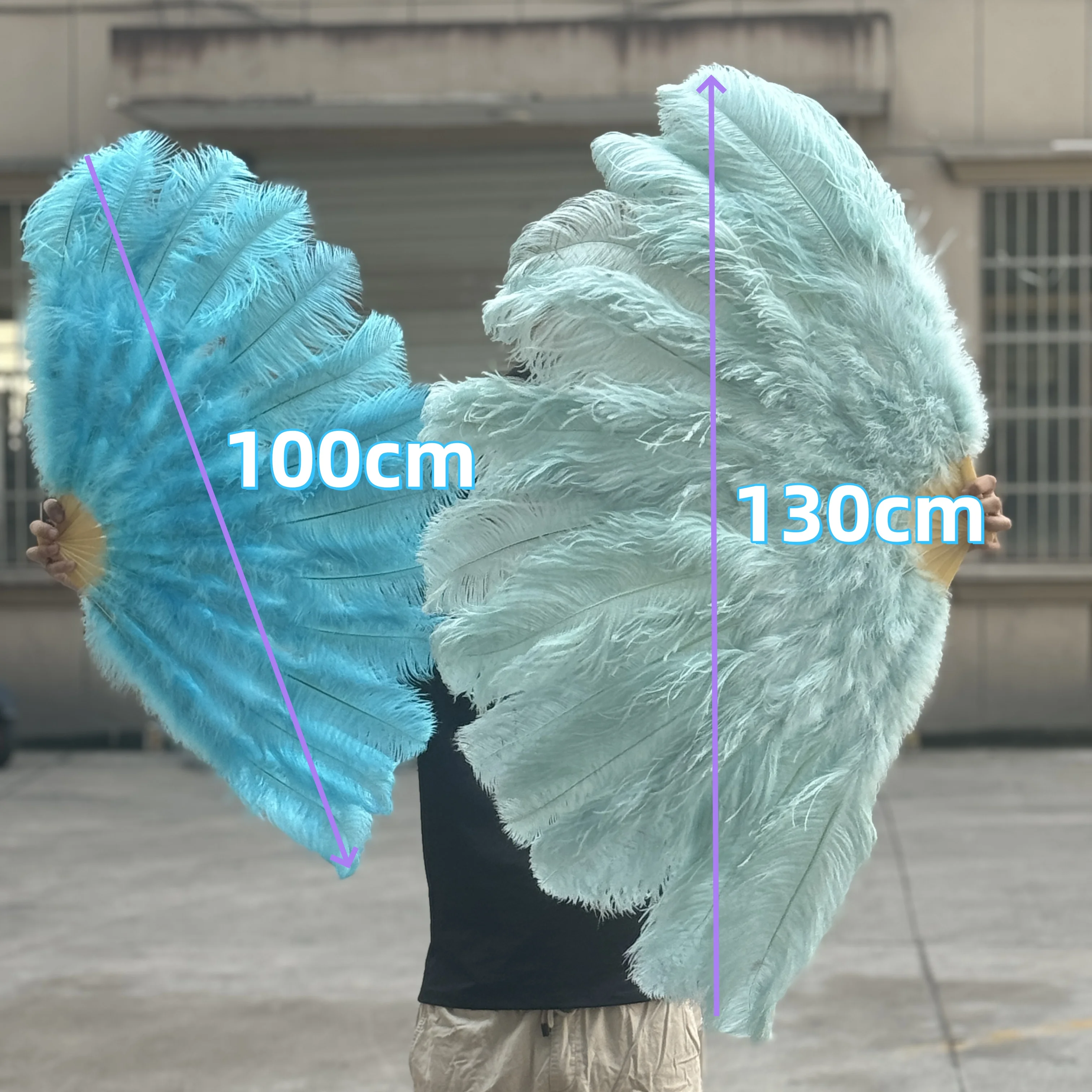 

2PCS 130CM Big Ostrich Feathers Fans 13 Bone Bamboo Handheld Fan for Wedding Dance Drama Performance Accessories Plumes Crafts