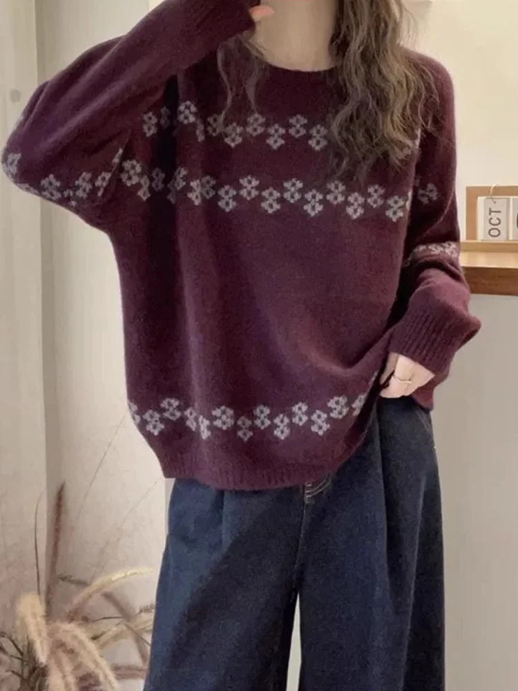 100% pure cashmere diamond check round neck long sleeve sweater women's autumn and winter new style