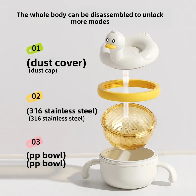 PPSU Baby Thermal Insulated Feeding Bowl, Constant Temperature Water Injection Suction Bowl for Baby Rice Puree Eating Tableware