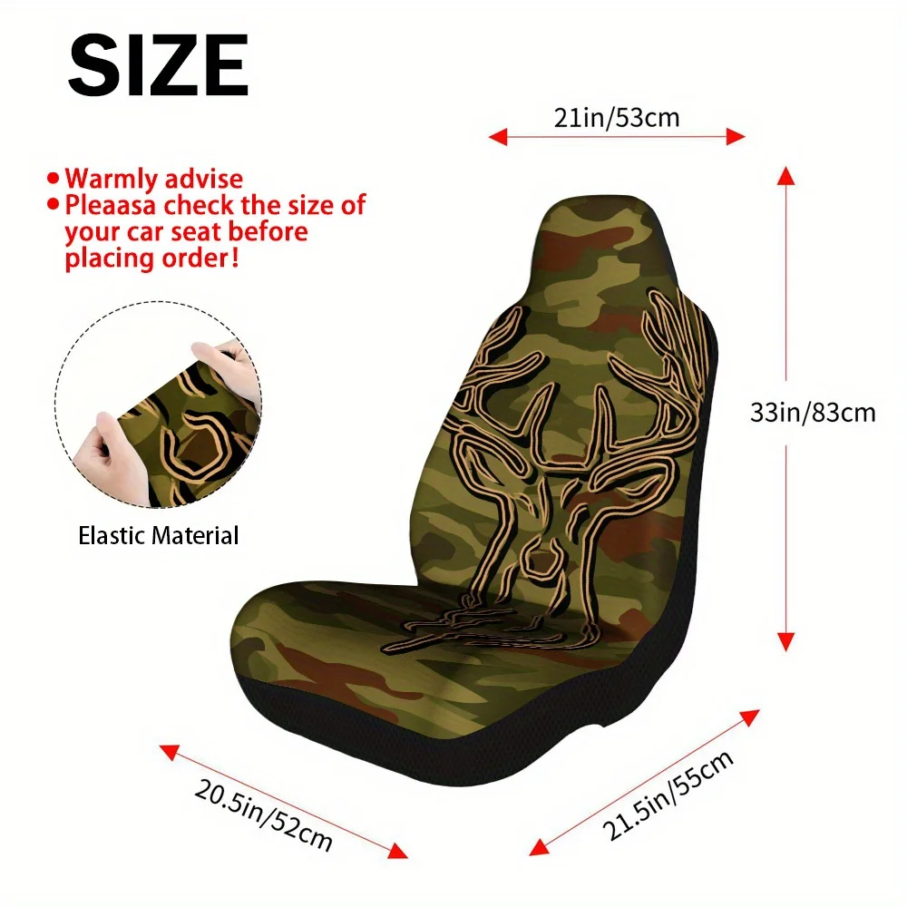 2pcs Camouflage Deer Silhouette Car Seat Covers, Durable Front Seat Protectors For Men And Women, Perfect For Trucks, Cars, Sed