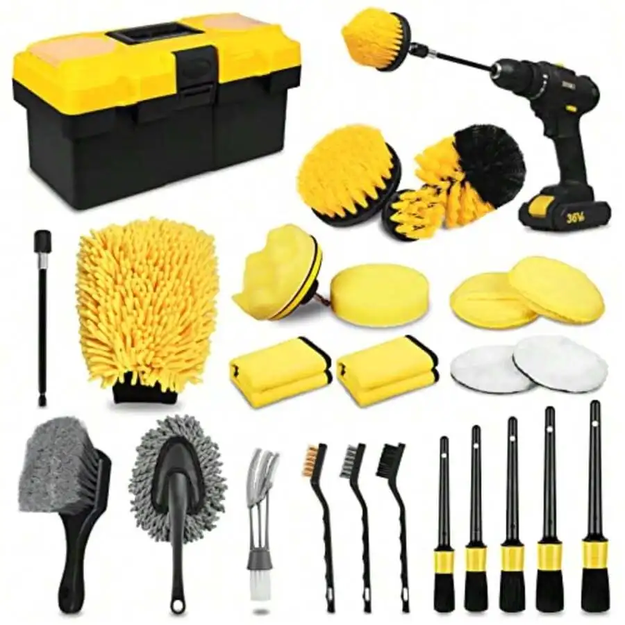 

27Pcs Car Detailing Kit With Drill Brush Set For Interior Exterior Wheels Cleaning