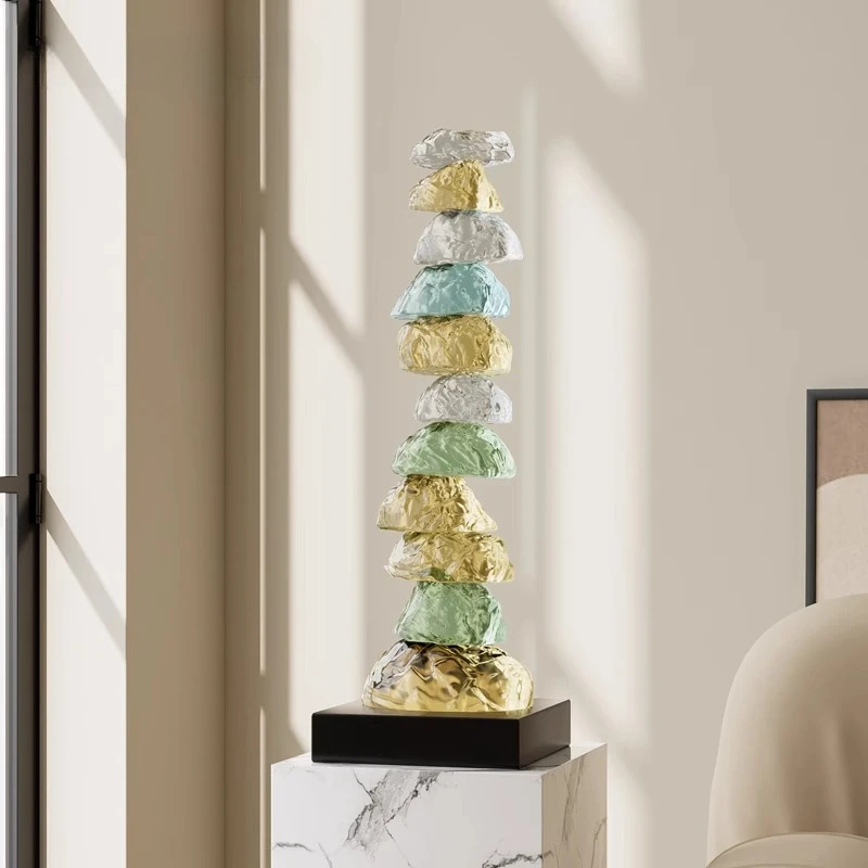 #￥Modern Home Decor Feng Shui Stone Art Sculpture Living Room Office Table Top Ornaments Transparent Resin Statue Luxury Gifts