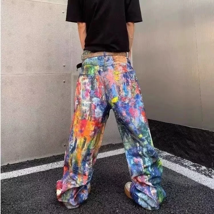 Aesthetic Painting Women Baggy Jeans Colorful Graffiti High Waist Wide Leg Denim Pants Long Trousers Unisex Streetwear