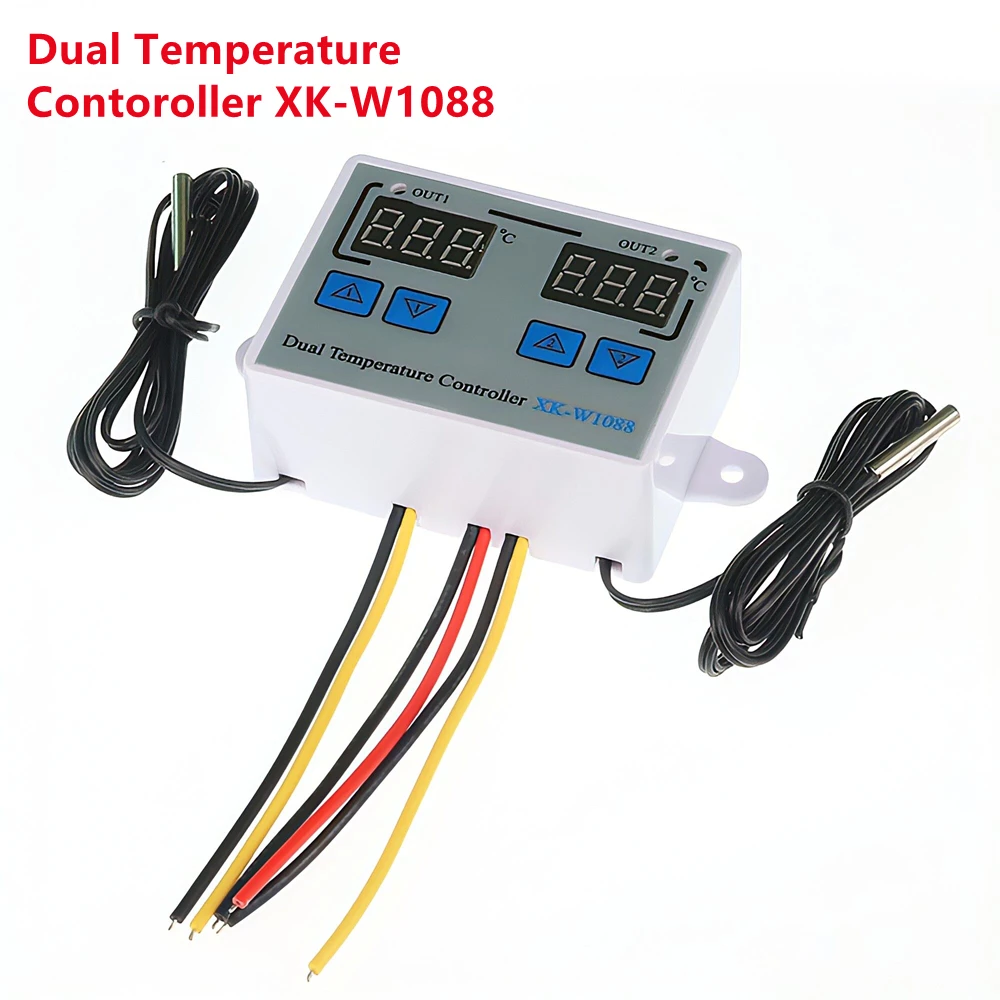 XK-W1088 Dual Digital Control Temperature Microcomputer Thermostat Switch Thermometer Thermoregulator 12/24/220V for Incubator