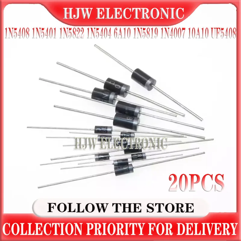 20PCS Rectifier Diode 1N5408 1N5404 1N5819 1N5401 1N5822 1N4007 UF5408  6A10 10A10 DO-27