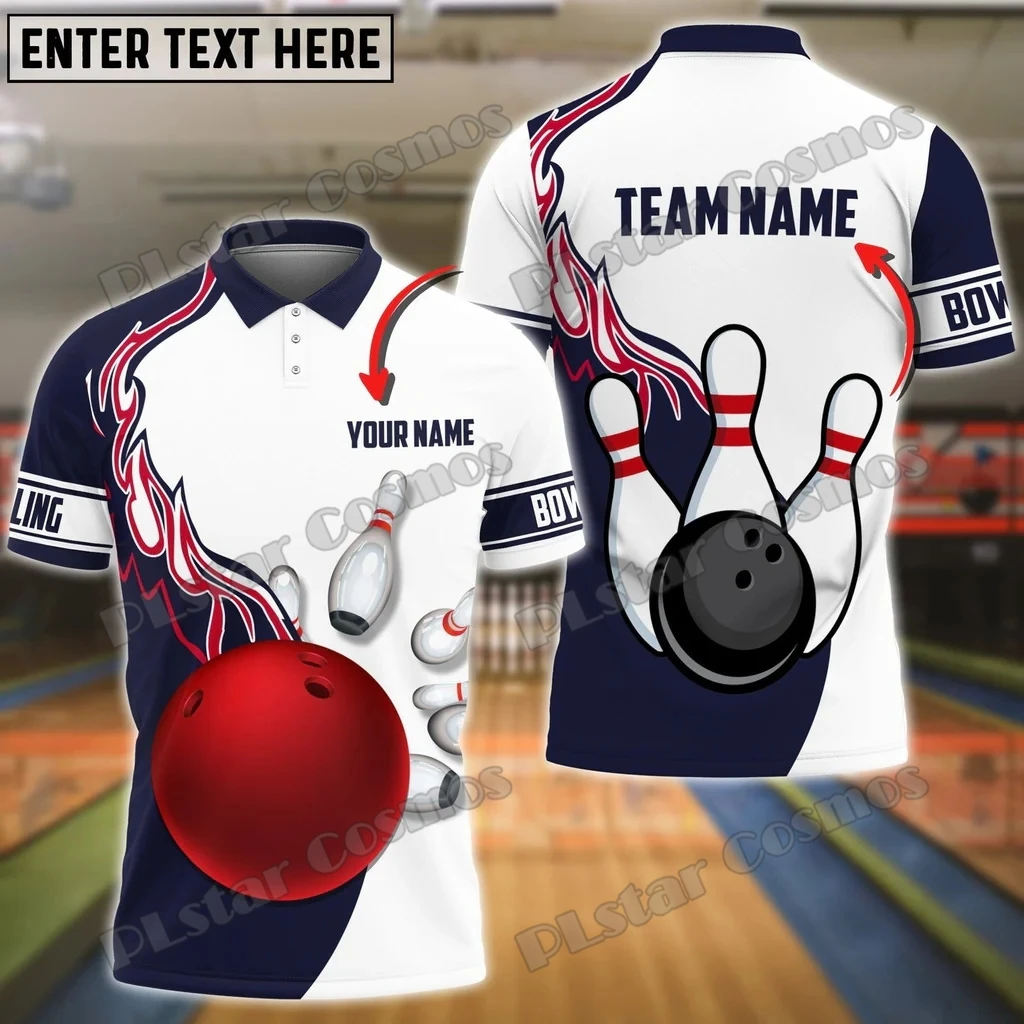 PLstar Cosmos Bowling And Pins Ball Fire Customized Name 3D Printed Men's Polo Shirt Summer Unisex Casual Polo shirt WK274