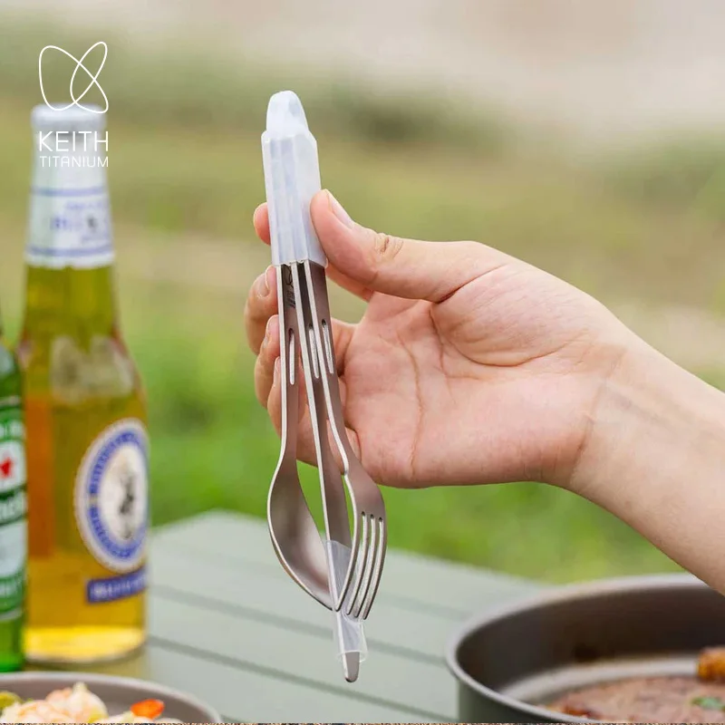 

Набор столовых приборов KEITH Titanium из 3 предметов: ультралегкий нож, вилка, ложка, портативная посуда для кемпинга, походов и активного отдыха на природе.