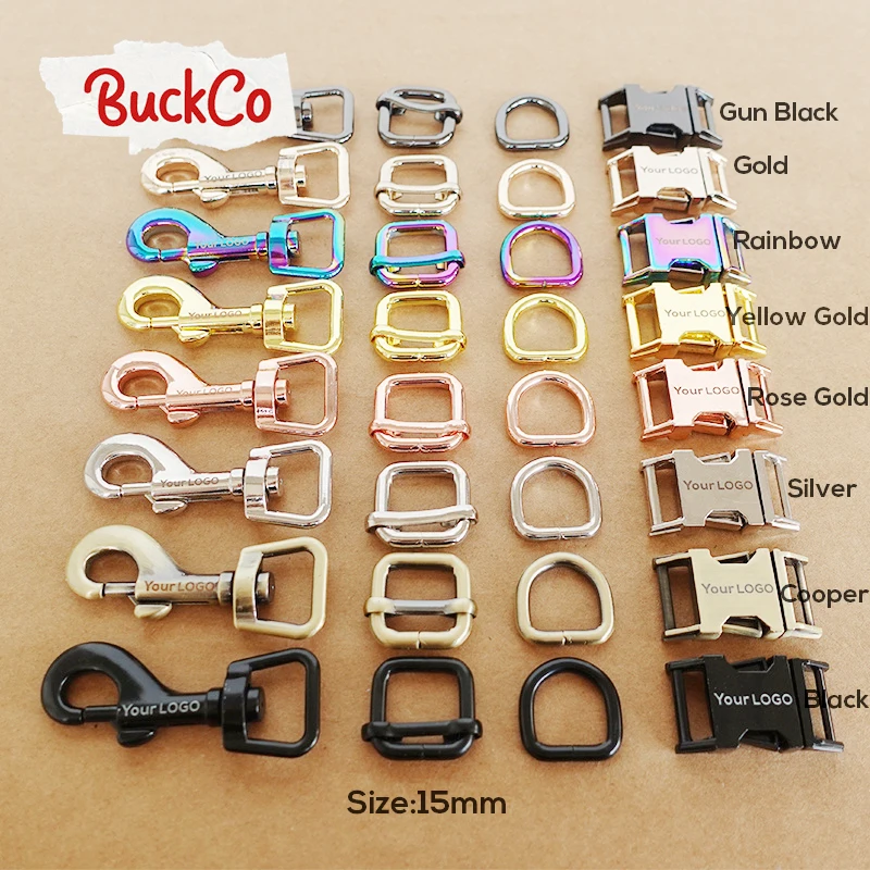 1set Engraved(metal buckle+adjust buckle+D ring+metal dog clasp)plated metal buckle backpack dog collar parts 8 colours 4 sizes