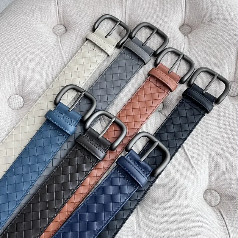 Men's Business Belt Casual Wide Belt 4.0 Calf leather hand woven belt with matte matte matte needle buckle belt