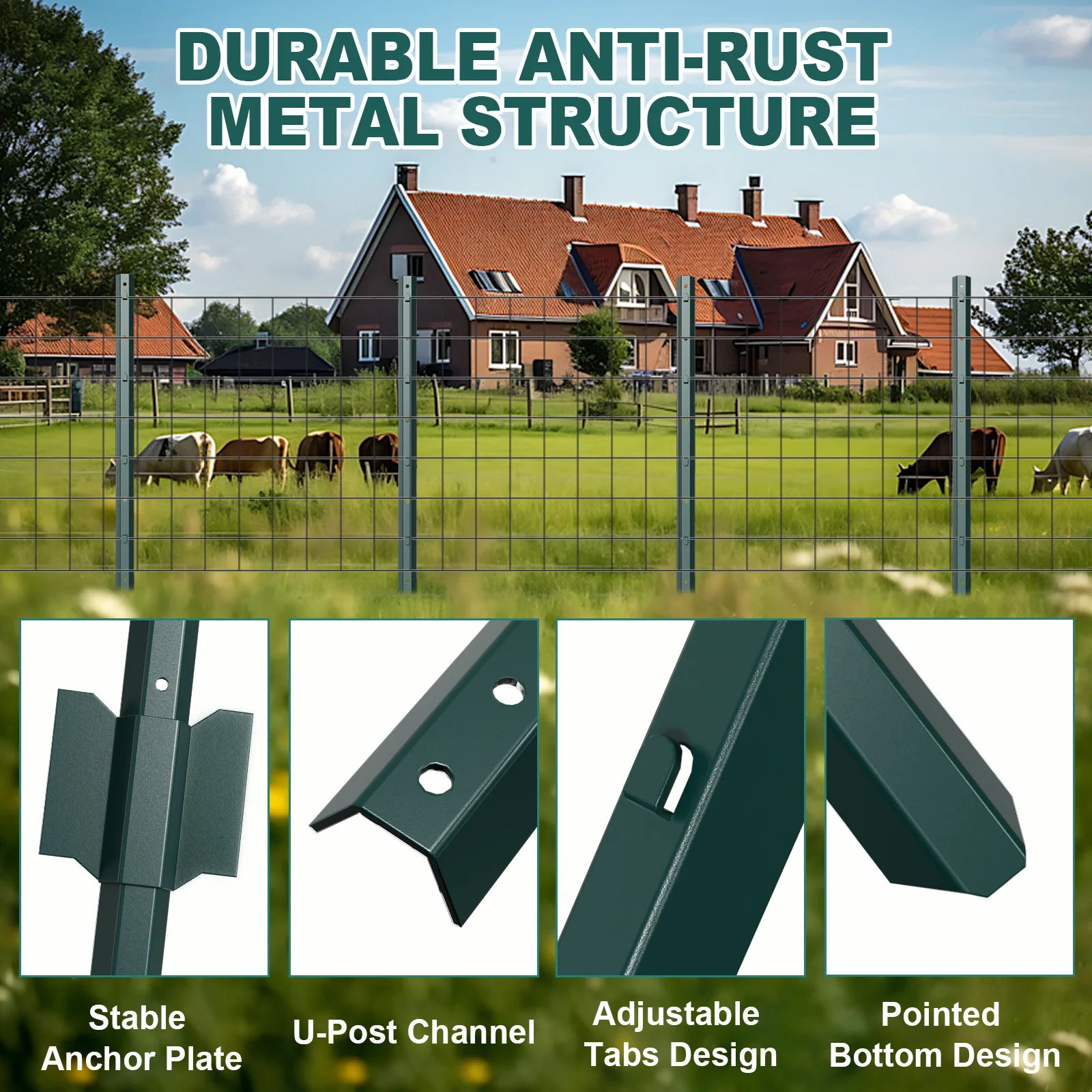 3/5/6/7FT Fence Post, No Dig T-Post Heavy Duty Metal Fence Post Sturdy Steel Fence Stakes for Garden Yard Lawn Farms Outdoor Wire Fencing