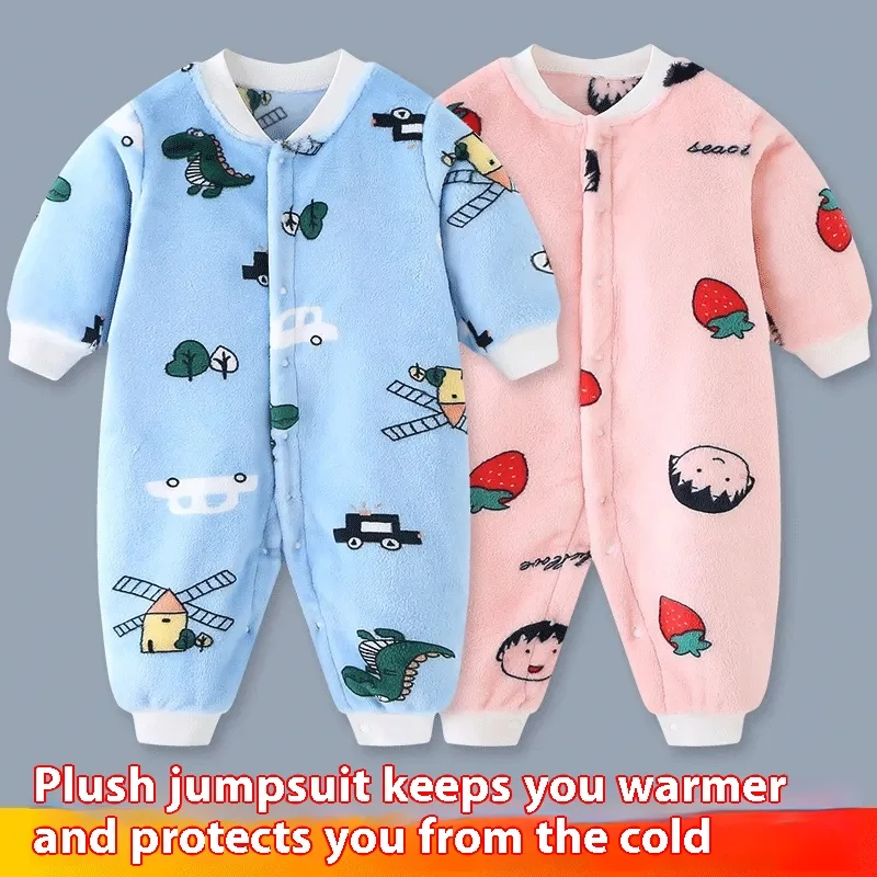 Baby Pajamas Spring Autumn and Winter Thickened Romper Boys and Girls Infant Coral Fleece Fannel Jumsuit Baby Gowns Newborn