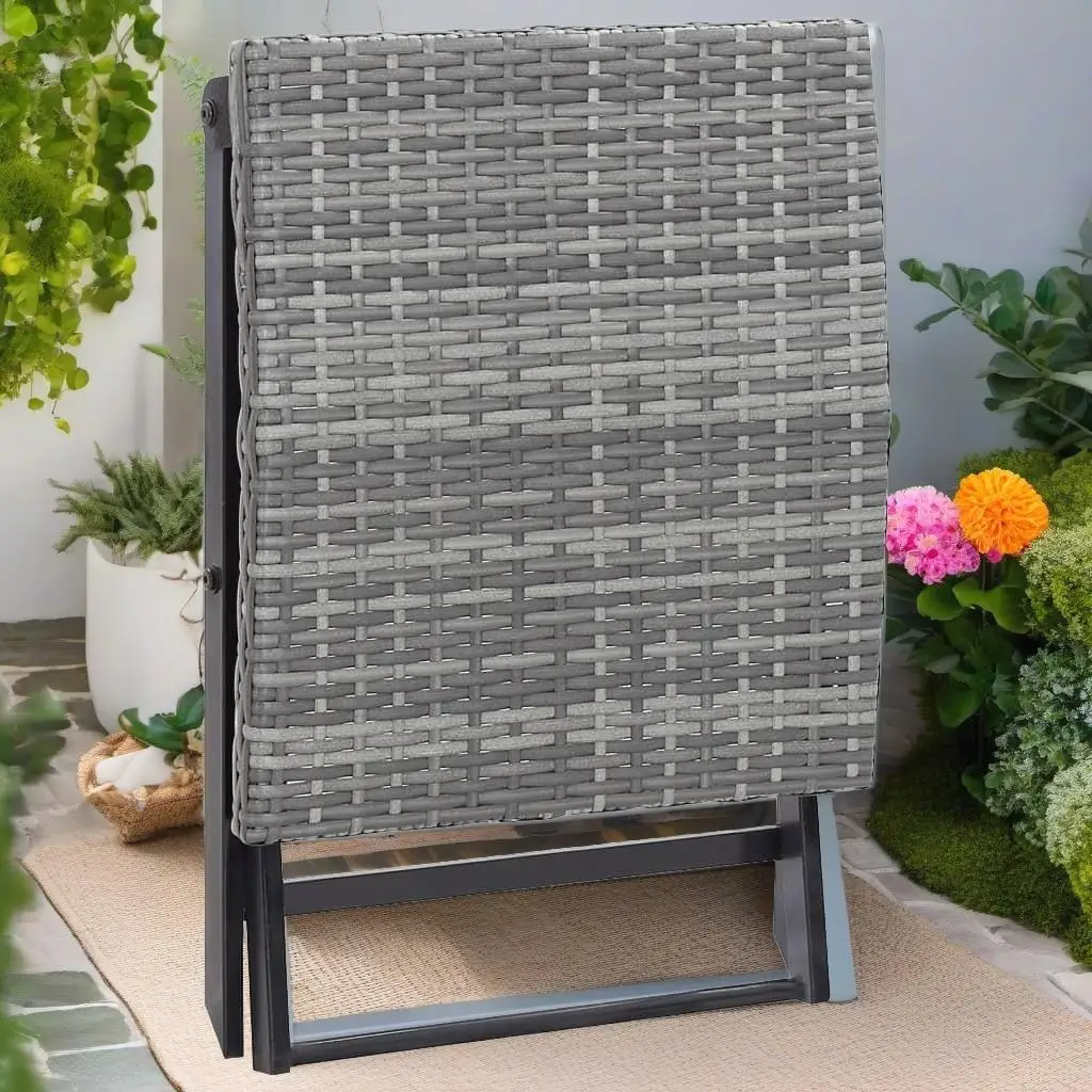 Gray Poly Rattan Folding Stool - Compact Outdoor Seating Solution