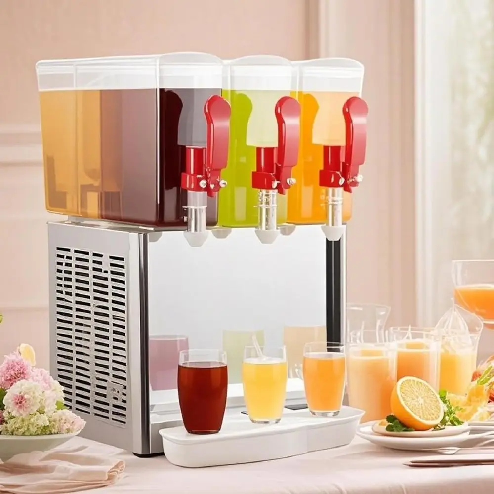 

3-Tank 30L Refrigerated Beverage Dispenser with Mixer | Stainless Steel Drink System with Temp Control & Ice Storage