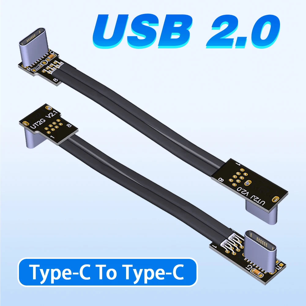 

USB 2.0 Type C To Type C Data Charging Flat Extension Cable 480Mbps Fold 90 Degree USB C Male Male FPV Aerial Photography Cord