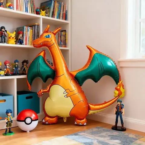 Grand ballon Pokemon 3D en feuille de Dragon respiration de feu, décoration de fête d'anniversaire pour enfants, fournitures de fête de dessin animé mignon