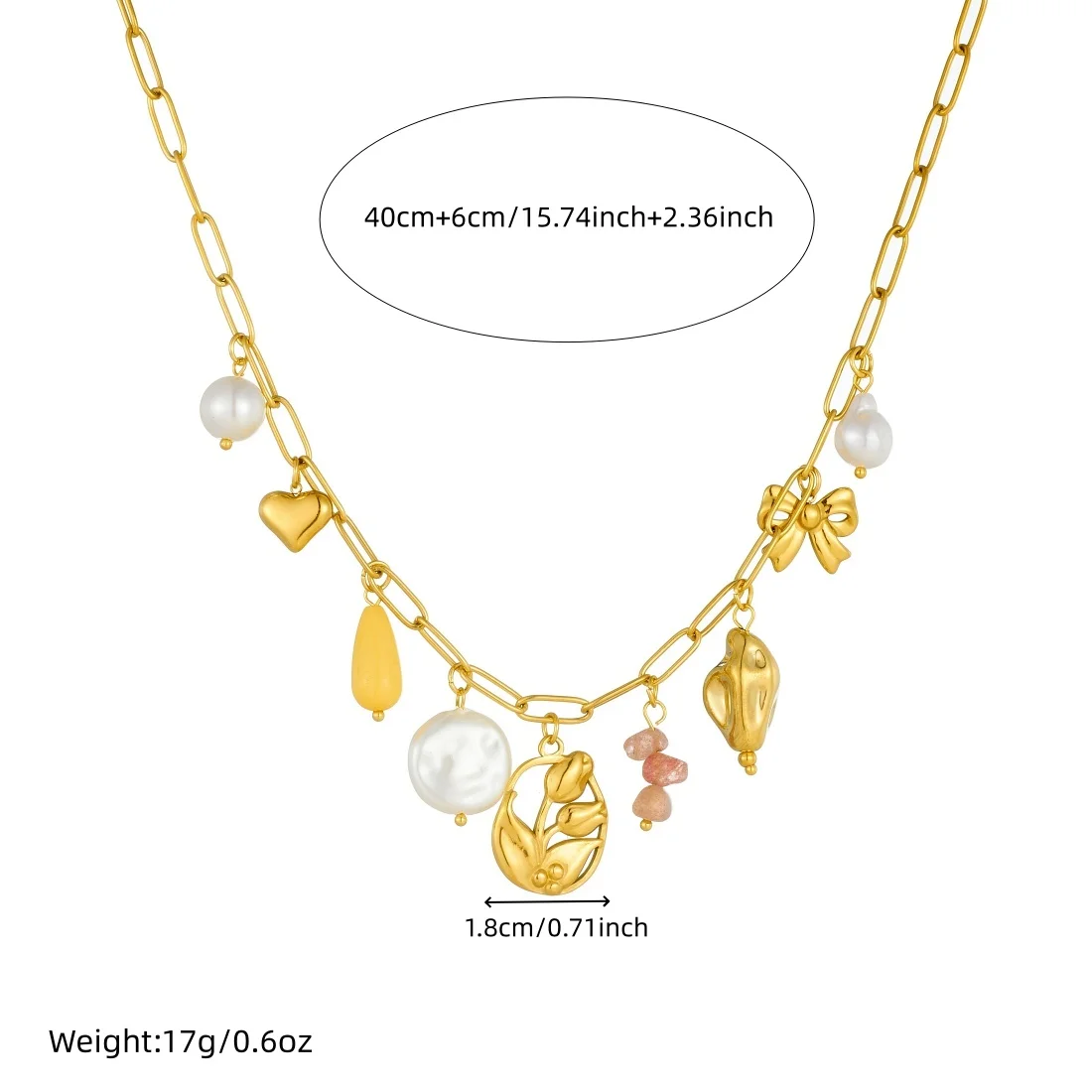 LAMENGLY 316L الفولاذ المقاوم للصدأ رومانسية زهرة الورد القلب Bowknot قلادة اللؤلؤ قلادة سيدة نوبل أنيقة سلسلة عنق مجوهرات