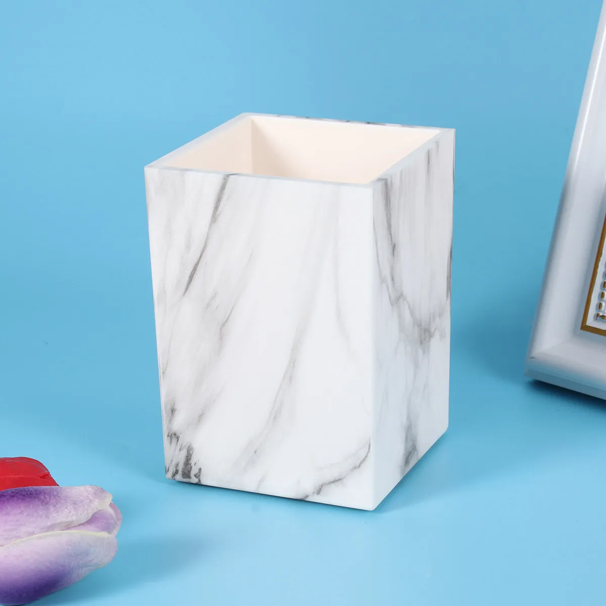 Marble Pattern Pen Holder Heavy Duty Plastic Desktop Organizer for Pens Pencils Brushes Chopsticks Desk Bin