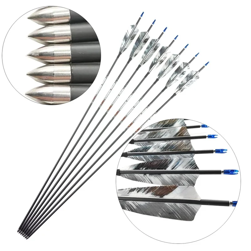 

Professional Hunting Bow And Arrow Spine 400-1000 Carbon Arrows Turkey Feathers Archery Shooting