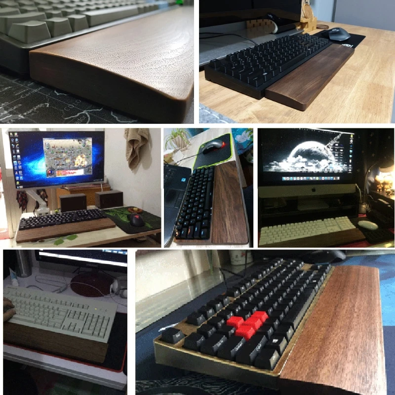 Reposamuñecas Con Teclado mecánico de madera de nogal, alfombrilla antideslizante, ergonómica, para escritorio de juegos, soporte para 61, 87, 104