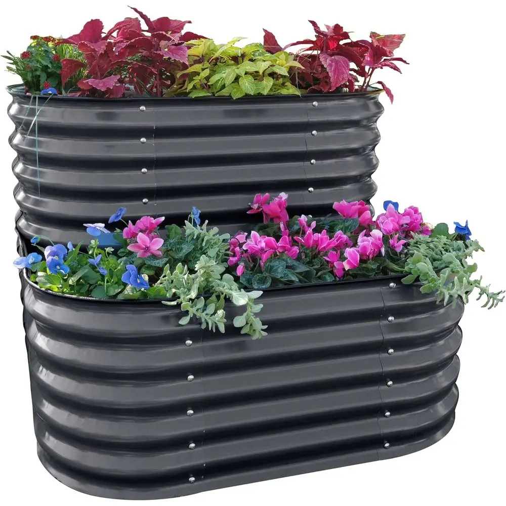 

Cascading Raised Garden Planter Box - Outdoor Galvanized Metal Bed for Vegetables, Herbs, and Flowers in Gray