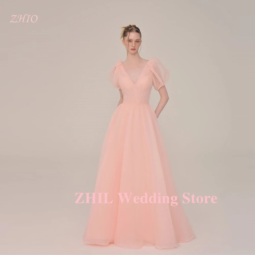 ZHIO V-образным вырезом и пышными короткими рукавами, свадебные платья, корейские вечерние платья для фотосессии, сказочные вечерние платья из органзы, вечерние платья по индивидуальному заказу