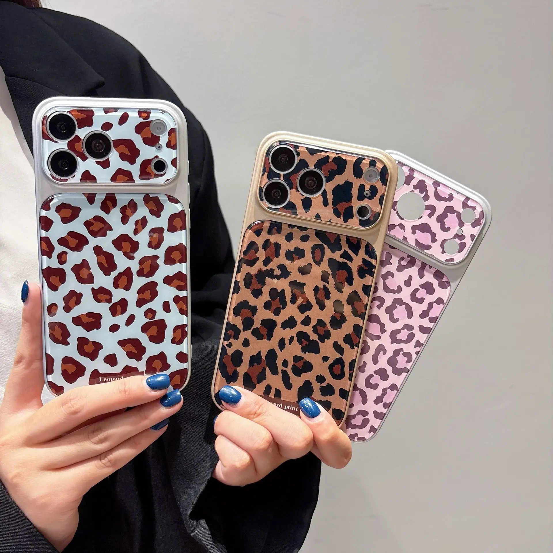 

Big Window Leopard Print Glossy Phone Case for iPhone 17 16 14 15 Pro Full Raised Camera Shockproof Cover for 17 Pro Max