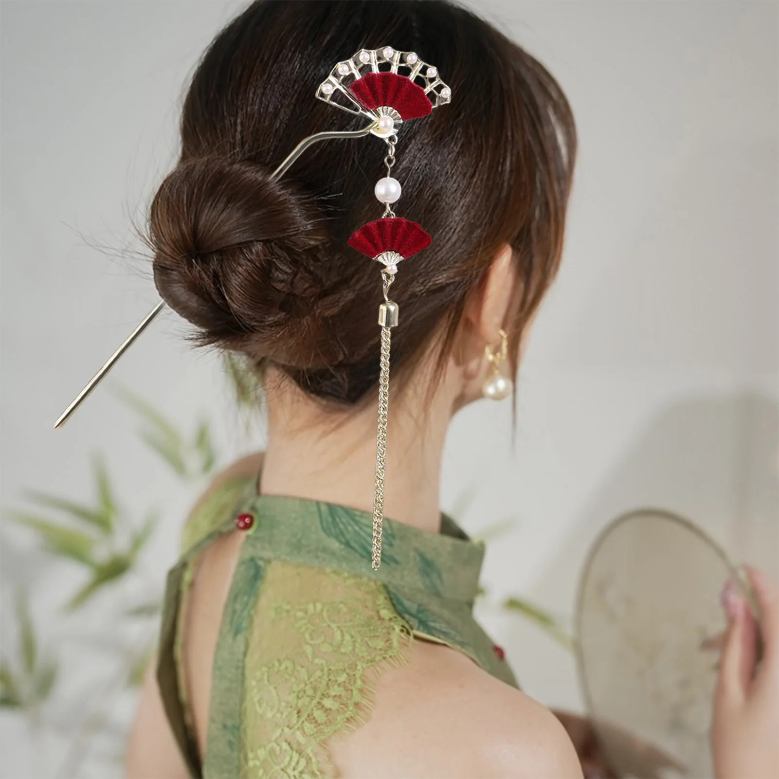 Long Tassel Fan Design Hair Sticks Chinese Hanfu Hair Accessories New Classic Flower Metal Hairpin Retro Bridal Updo Headwear