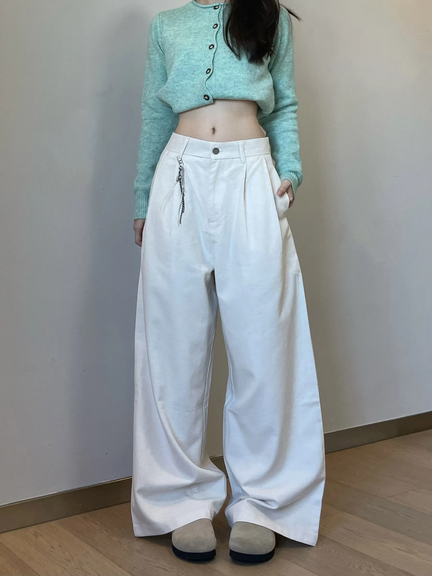 

American Retro Cleanfit Pleated Wide Leg Pants Men Women High End Drape Simple Casual Long Trousers Cotton Casual Pants