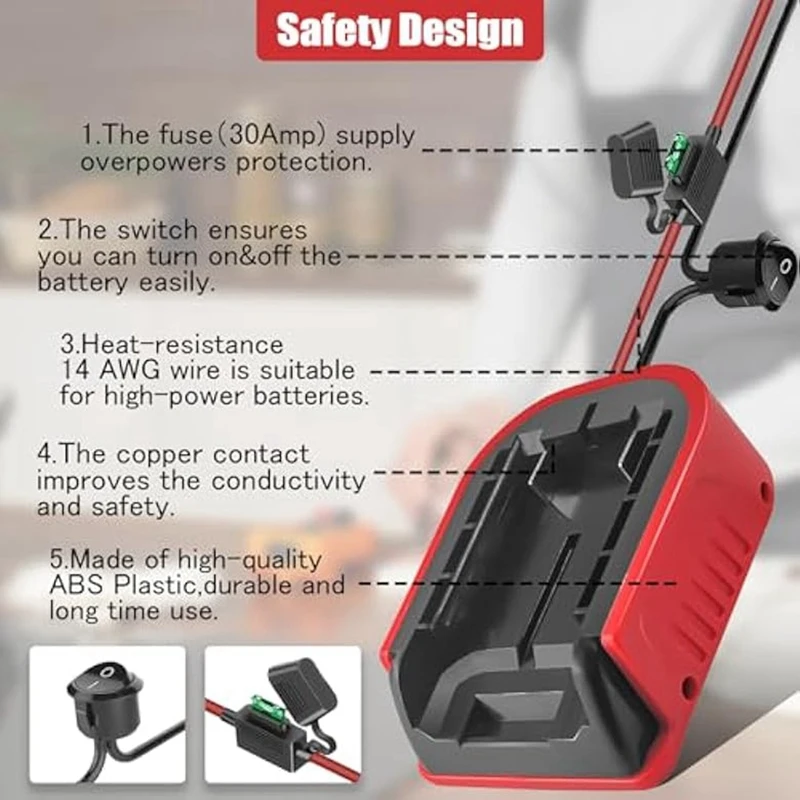 2Pack Power Wheel For Craftsman V20 20V Battery Adapter,Battery Converter Kit With Fuses & 14AWG Wire & Control Switch