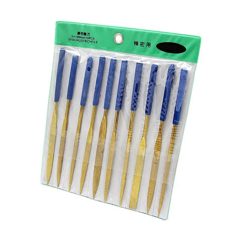 Set 10pcs 3x140mm Diamond Needle File Half Round/Round/Triangle Files Titanium Coated Tools DIY Wood Rasp File Needle For Stone