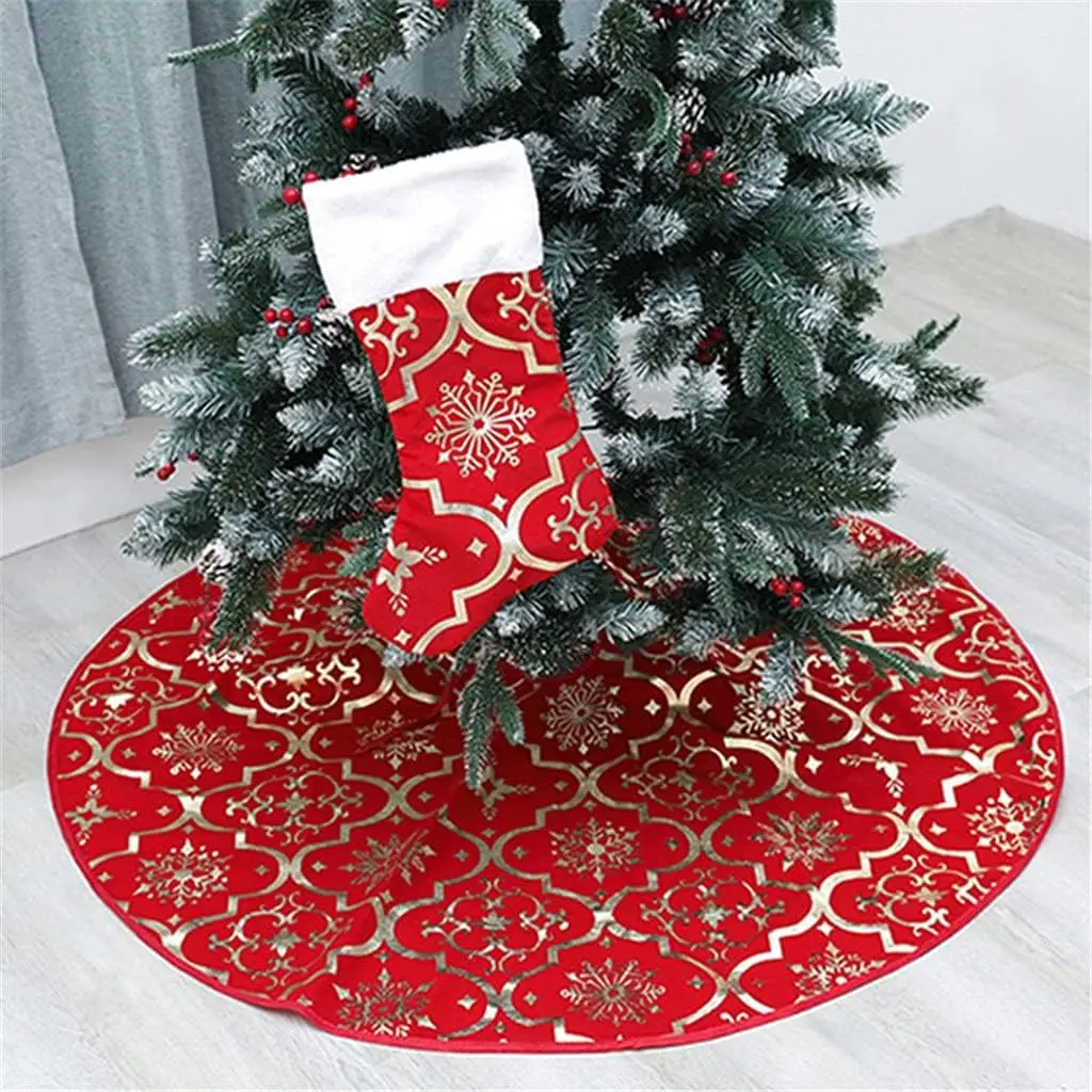 Party Christmas Tree Skirts Snowflake Print Christmas Sock Ornaments Tree Pad Xmas Tree Decoration