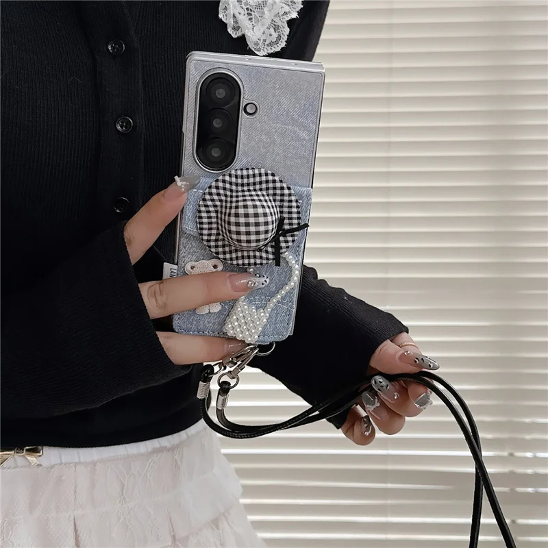 

Модный джинсовый чехол для телефона с милой шляпой для Samsung Galaxy Z Fold 7 6 5 Fold6 Fold5 ZFold7, чехлы с ремешком через плечо, принципиально