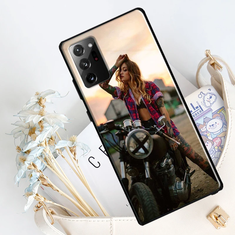 Motorcycle girl Sexy tattoos Silicone Case For Samsung Galaxy S23 S8 S9 S10 S20 FE S21 Plus Note 20 Ultra S22 Ultra Cover